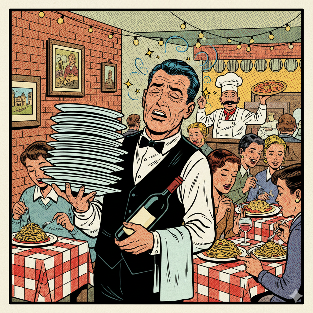 Cameriere con vertigini mentre lavora in un ristorante